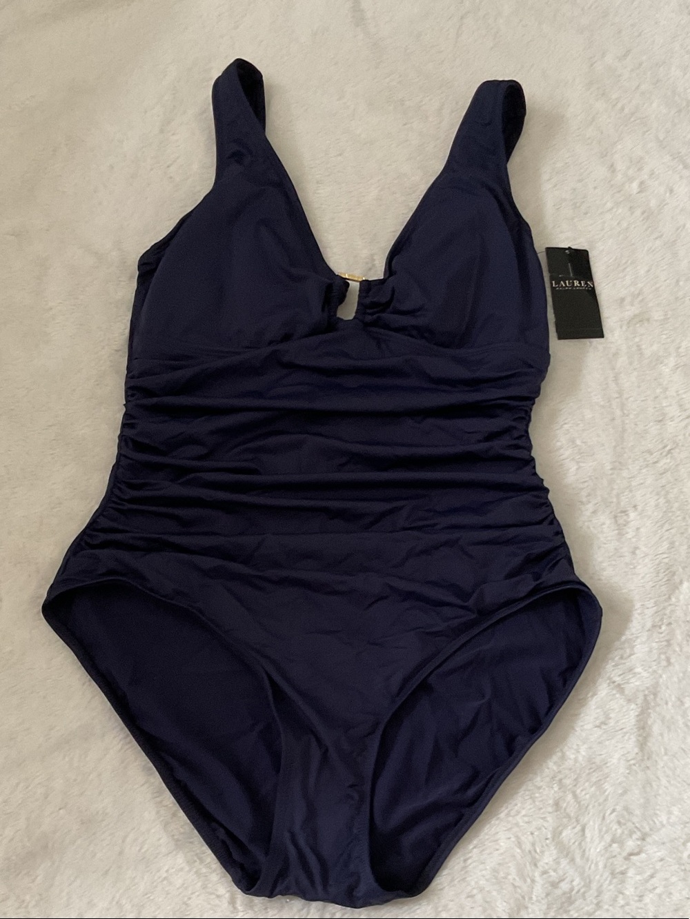 Lauren Ralph Lauren Dark Navy Ruched One-Piece Swimsuit size 14